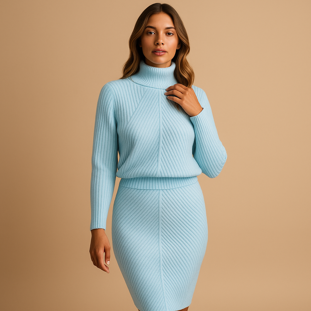 Warm midi winter dress for women with relaxed fit and elegant design, ideal for winter days, office wear, and formal seasonal occasions.