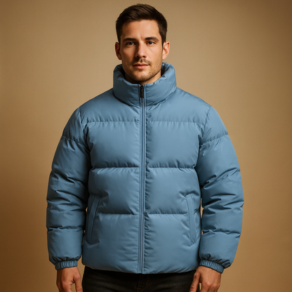 Men’s warm winter jacket with a high collar, premium insulation, and regular fit, suitable for daily outings and winter evenings.