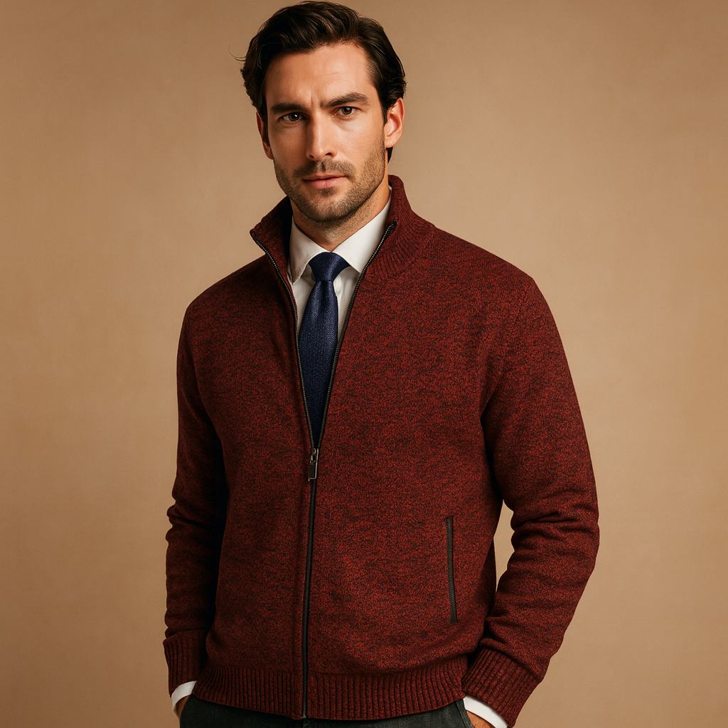 Men’s warm zip-up cardigan with modern design and soft fabric, ideal for autumn and winter casual or sporty outfits.