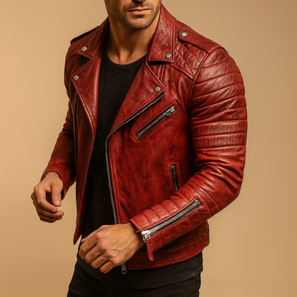 Men’s waterproof biker jacket with wind-resistant protection and soft inner lining, suitable for autumn, winter, and rainy weather.