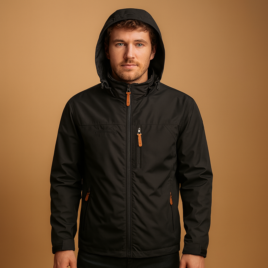 Mens Waterproof Rain Jacket Adjustable Hood - VibreMode