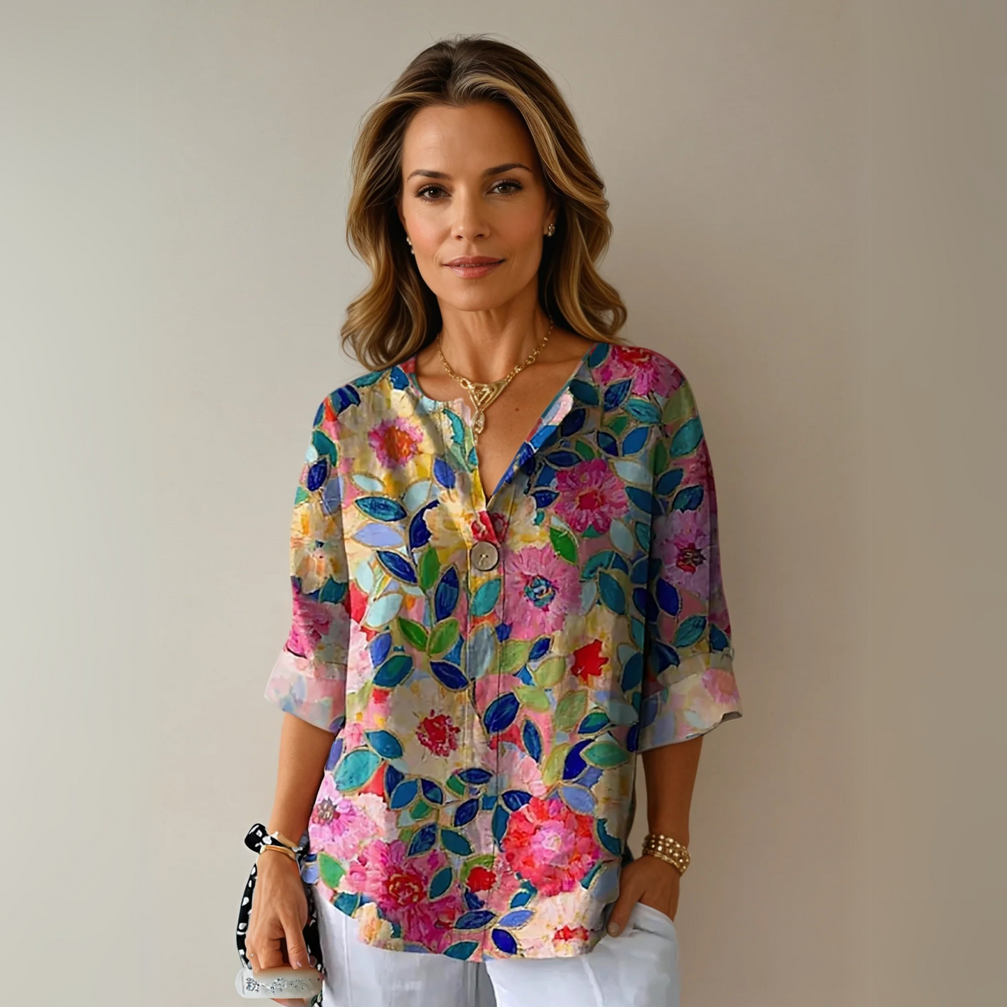 Elegant Women's Floral Pattern Top - VibreMode