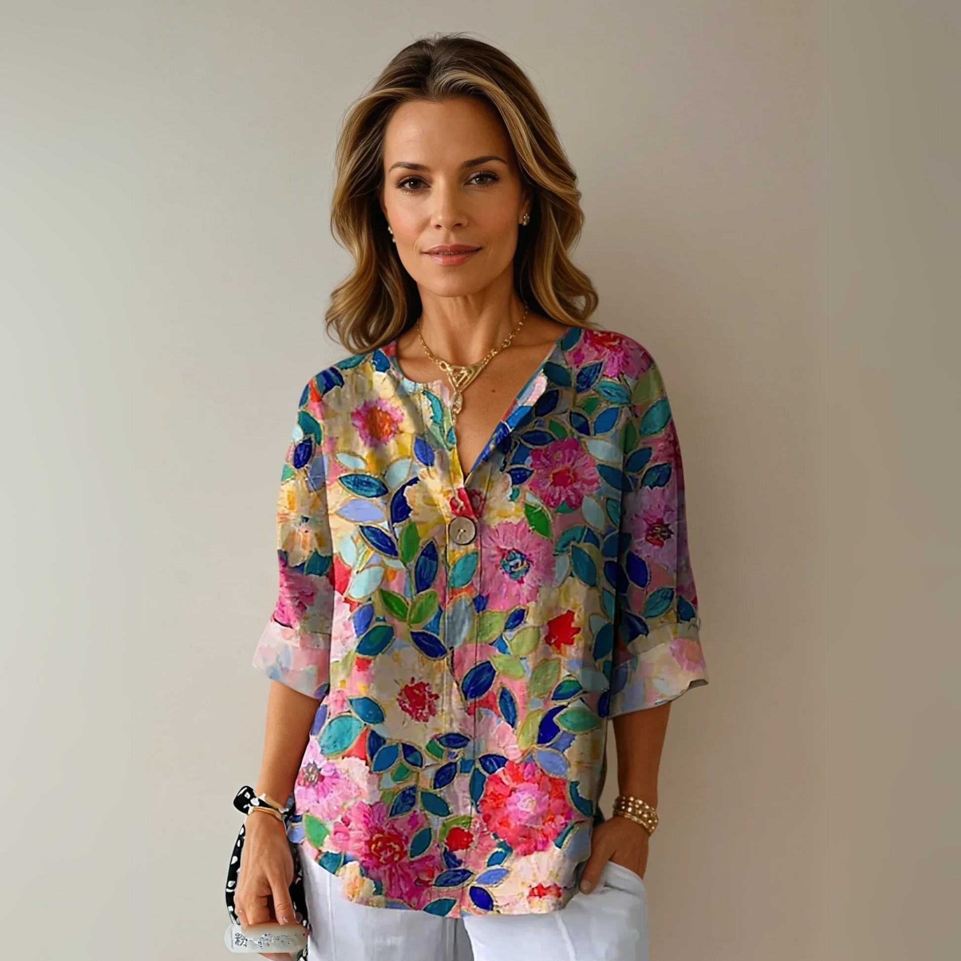 Elegant Women's Floral Pattern Top - VibreMode