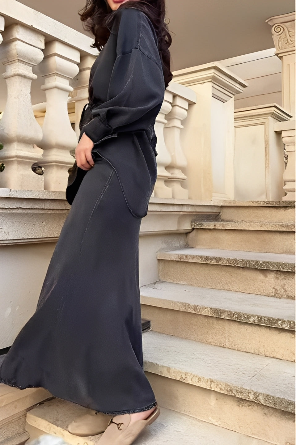Women's Two Piece Maxi Skirt Set Collared Neckline