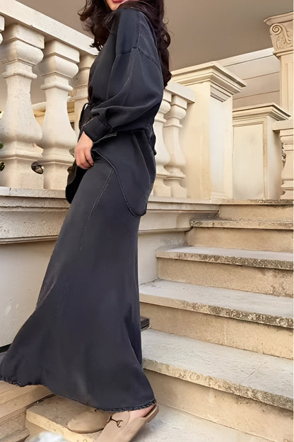 Women's Two Piece Maxi Skirt Set Collared Neckline
