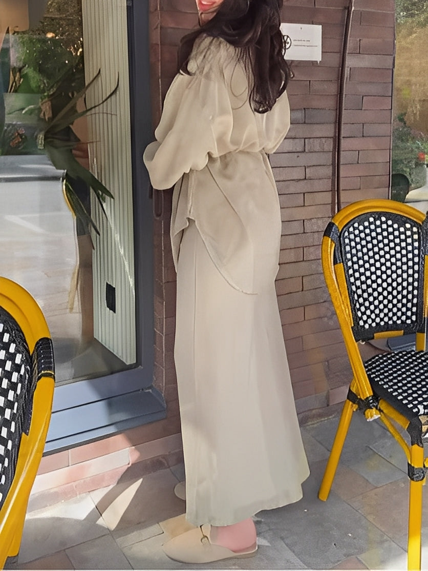 Casual Tie Waist Dress Outfit Set
