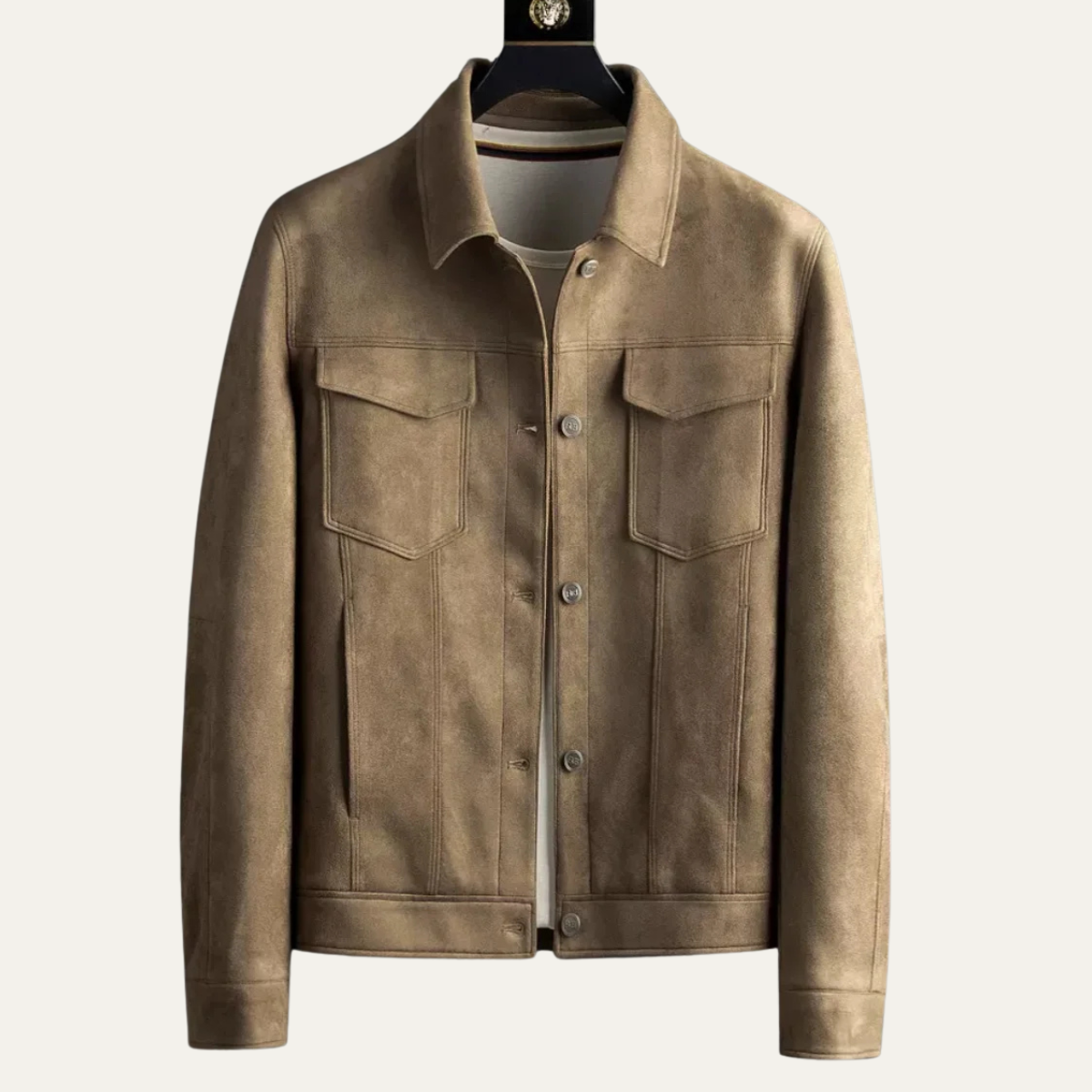 Men's Suede Button Up Jacket Retro Style Brown