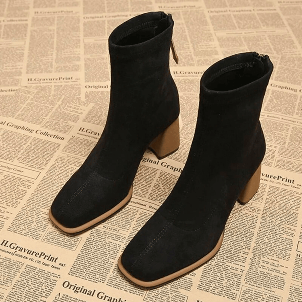 Women's Ankle Boots Rear Zipper Heel Style