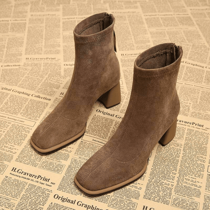 Women's Block Heel Boots Rear Zipper Detail