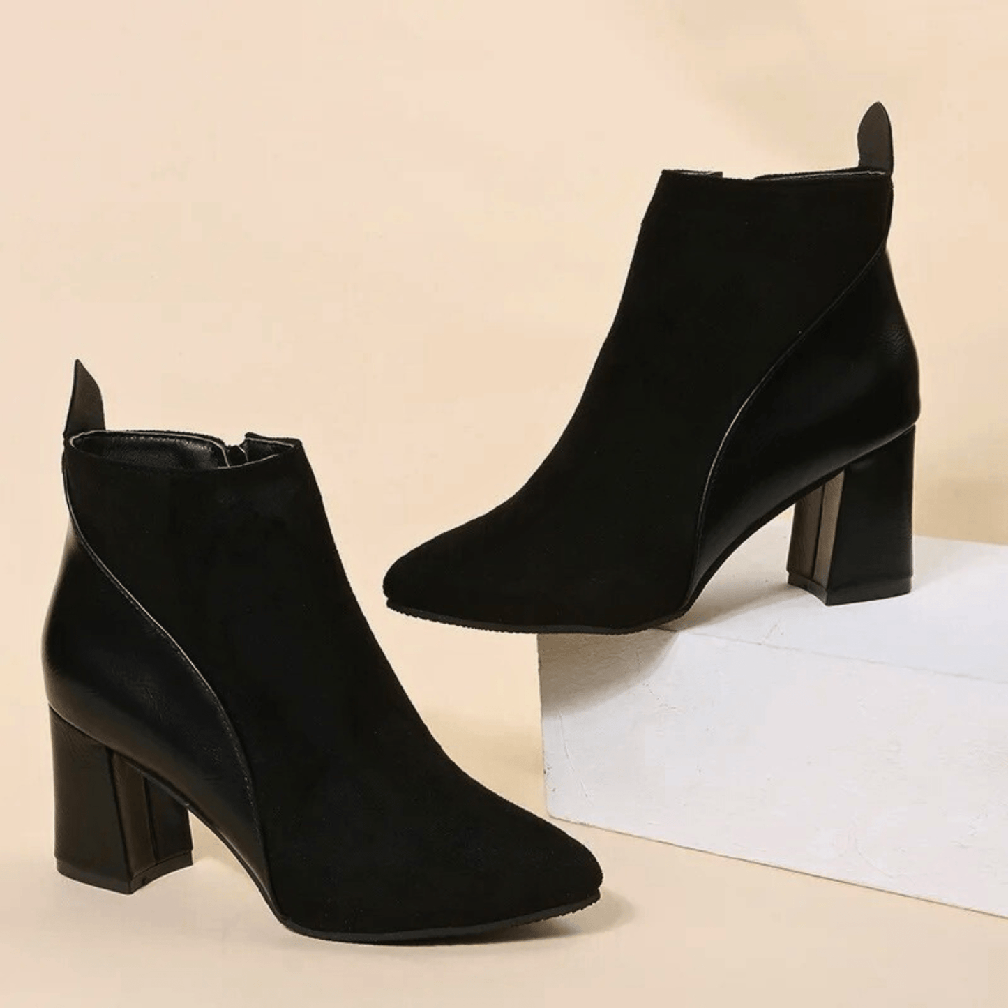 Women's Block Heel Boots Side Zipper