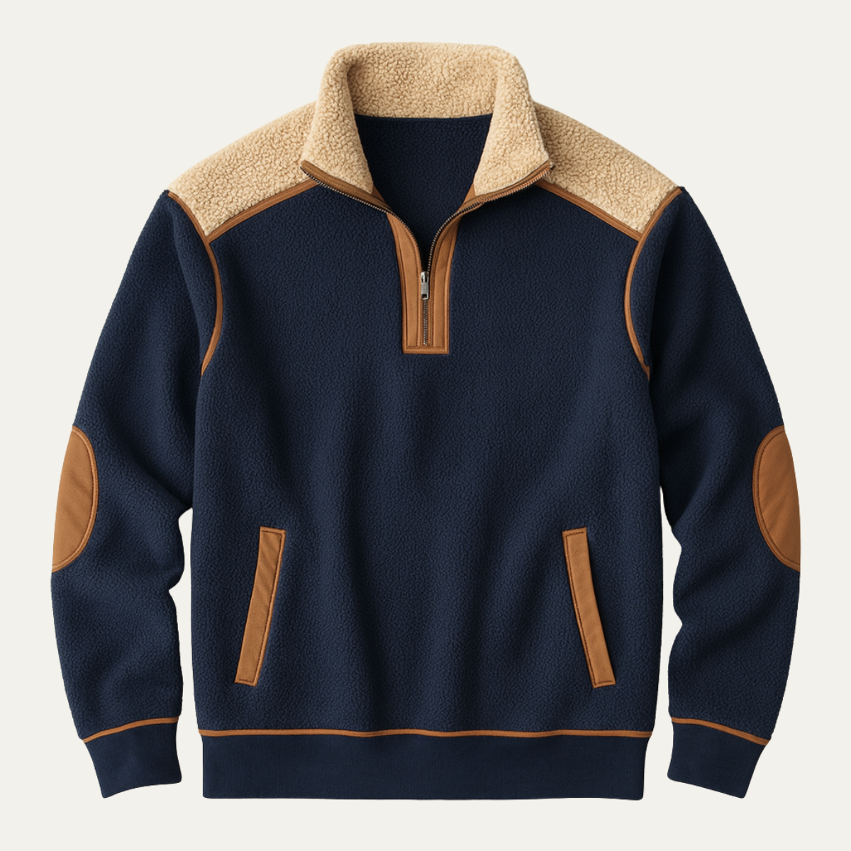 Men's Sherpa Fleece Half Zip Sweater Warm Color Block - VibreMode
