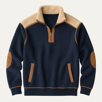 Men's Sherpa Fleece Half Zip Sweater Warm Color Block - VibreMode