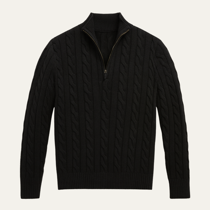 Men's Knit Quarter Zip Sweater Cable Pattern - VibreMode