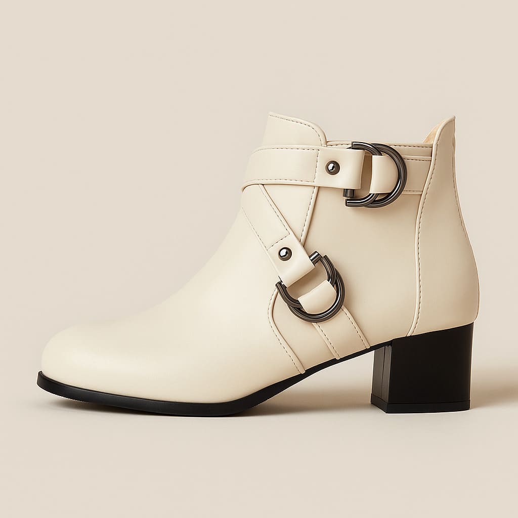 Ladies High Heel Ankle Boots with Buckle Detail