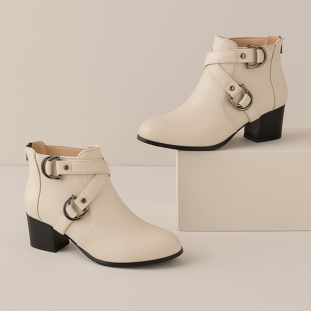 Ladies High Heel Ankle Boots with Buckle Detail