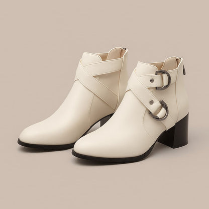 Ladies High Heel Ankle Boots with Buckle Detail