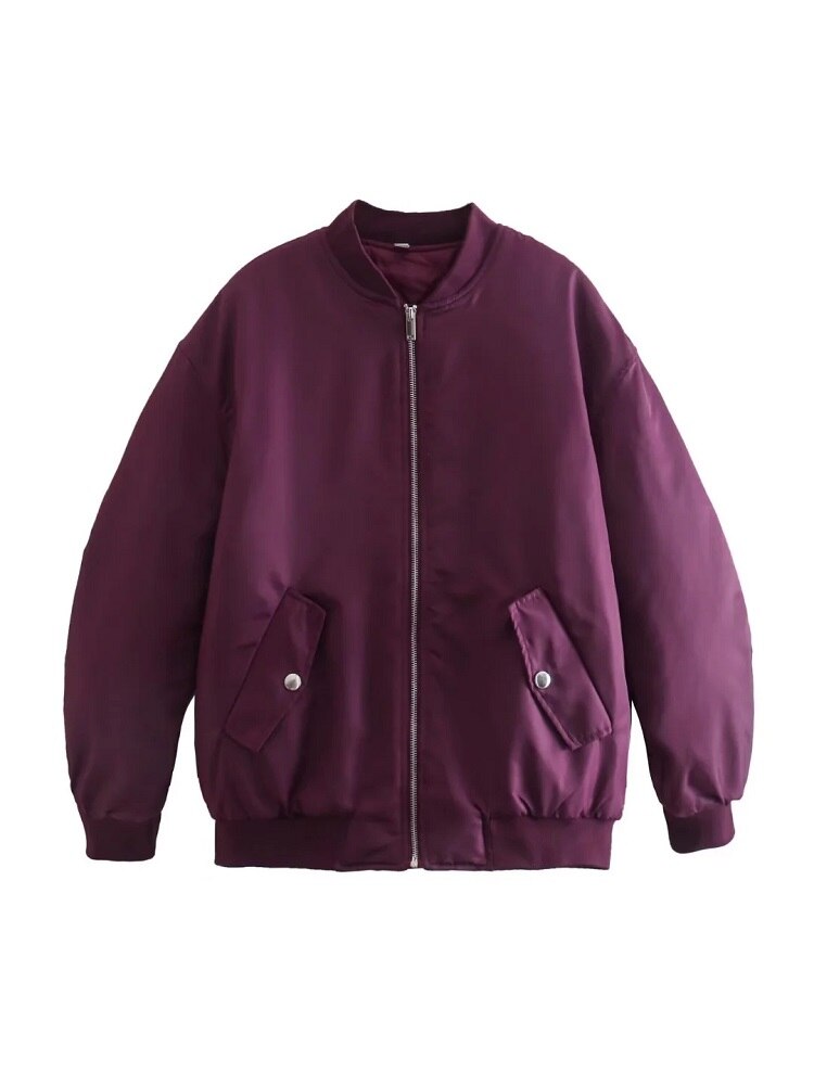 Women's Oversized Zip Up Bomber Jacket - VibreMode