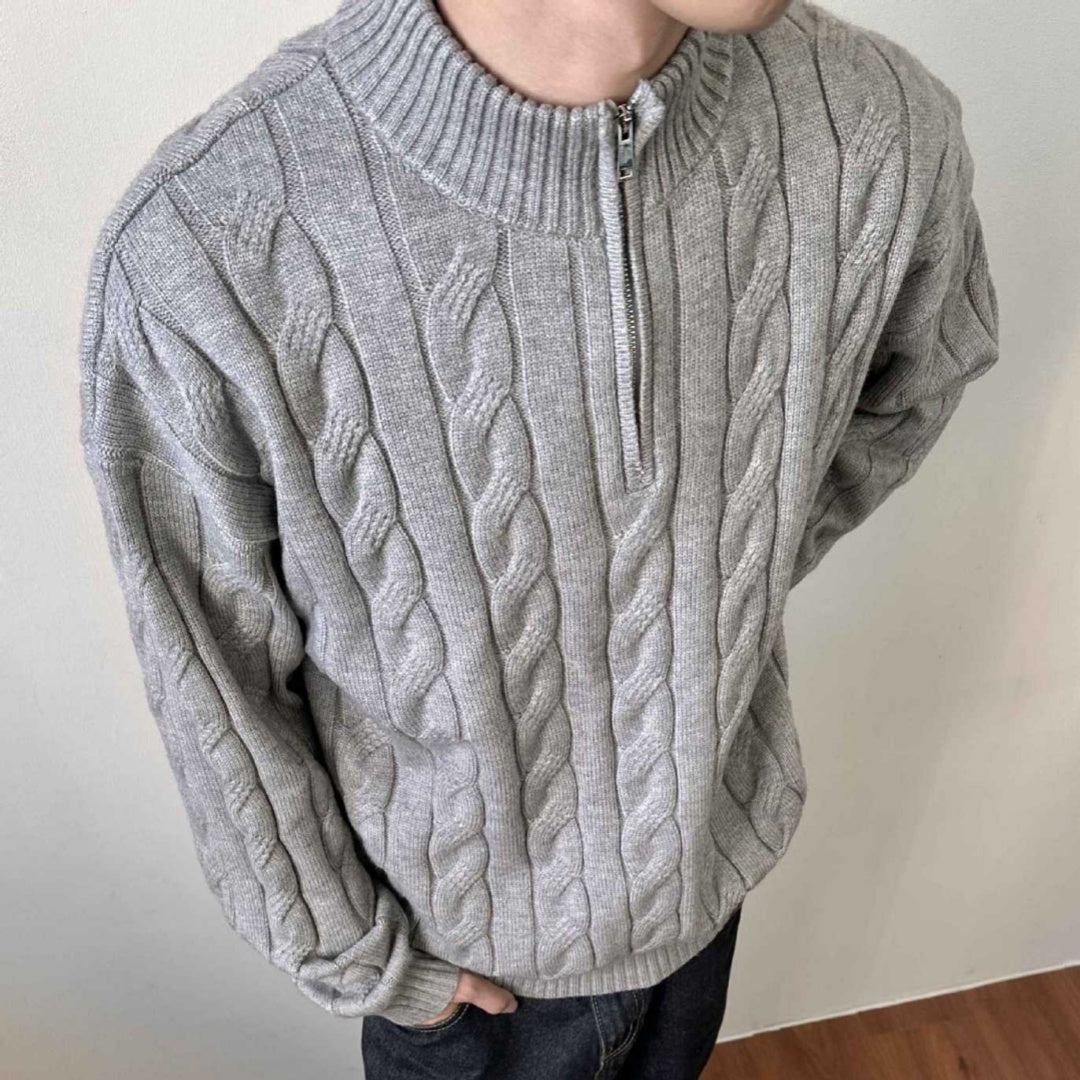 Men's Cable Knit Quarter Zip Sweater - VibreMode