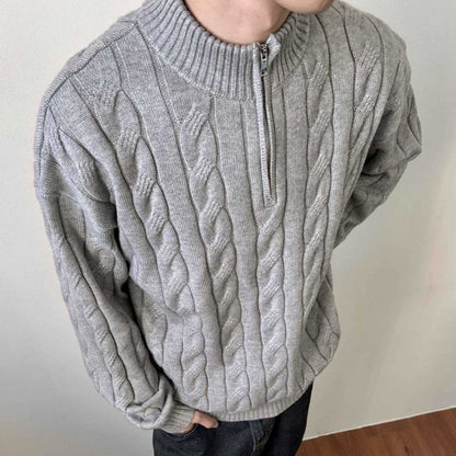 Men's Cable Knit Quarter Zip Sweater - VibreMode
