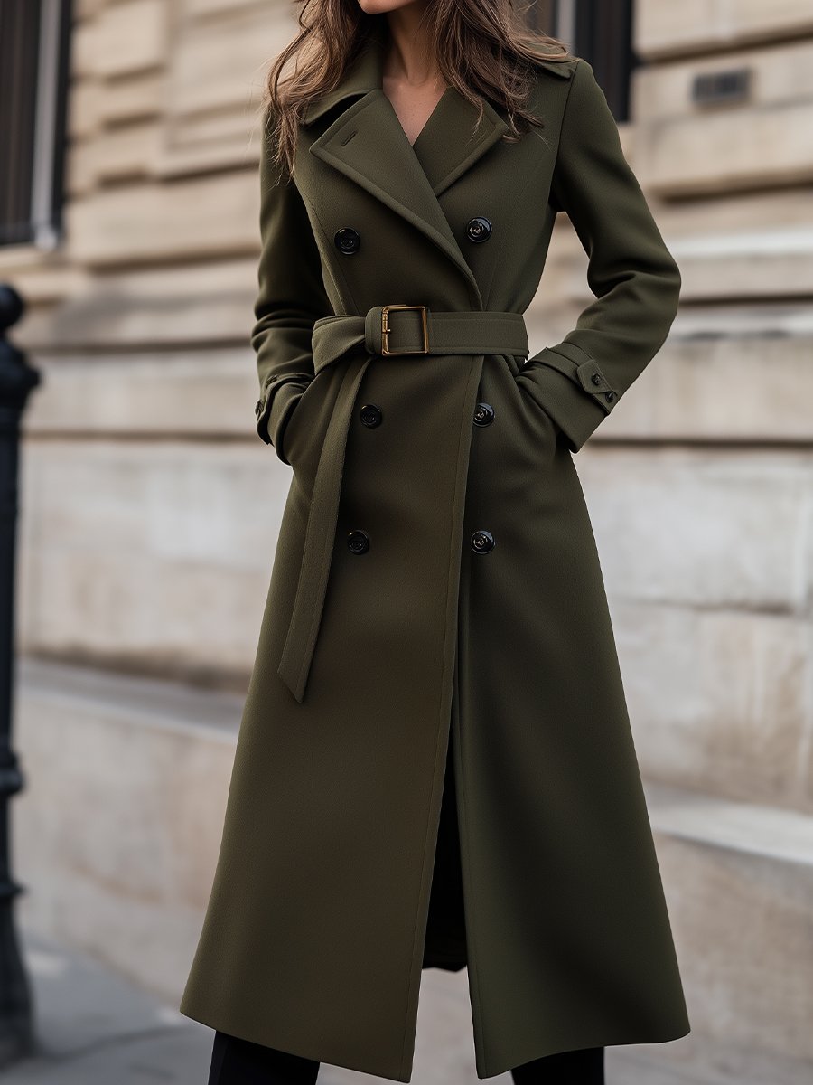 Women's Double-Breasted Belted Coat - VibreMode