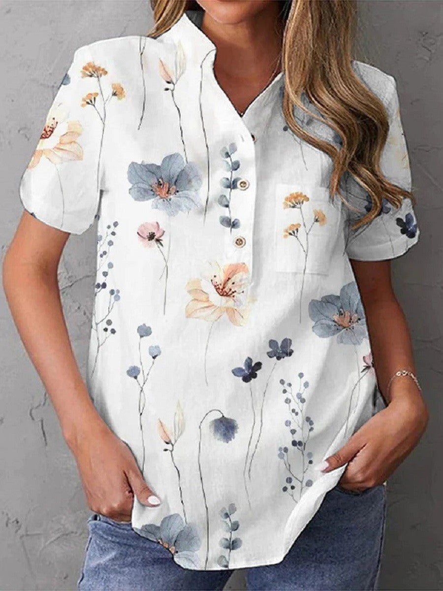 Women's Floral Short Sleeve Blouse - VibreMode