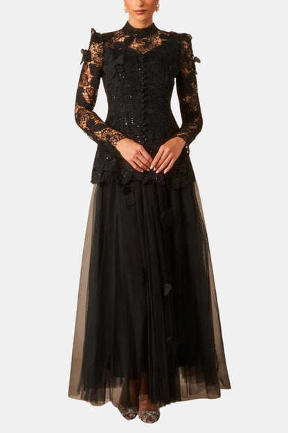 Women's Lace Long Sleeve Maxi Dress - VibreMode