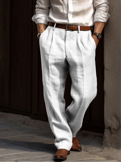 Men's Cotton Pleated Trousers Lightweight