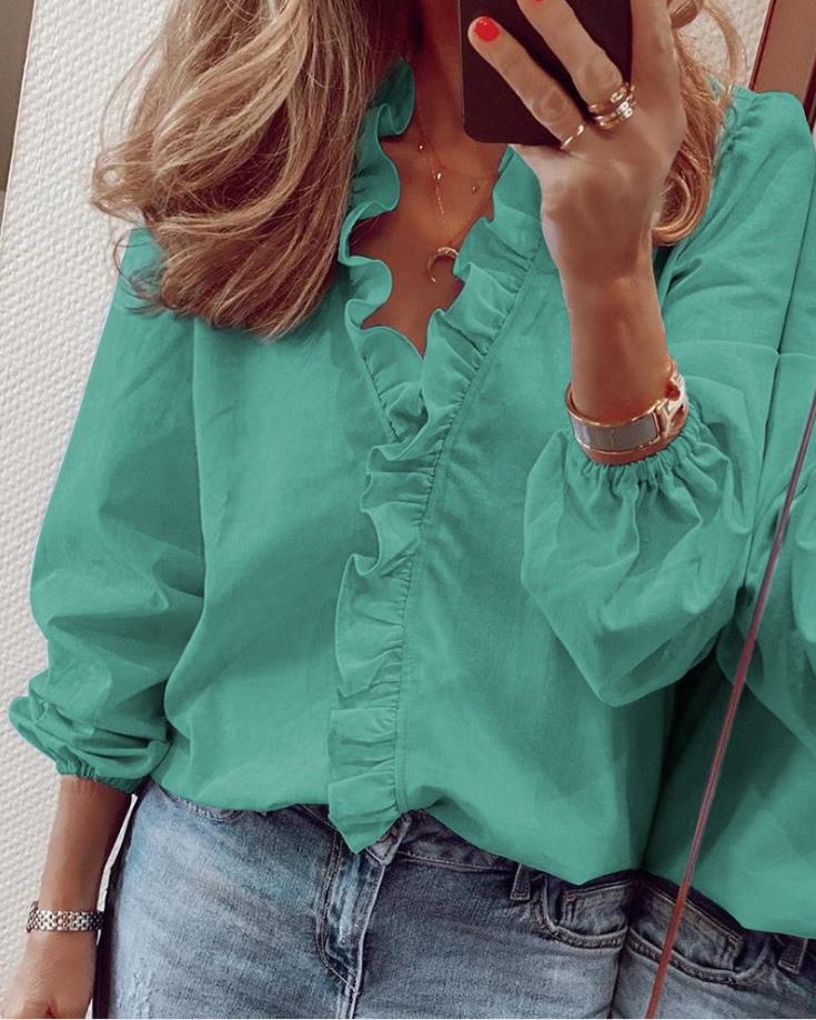 Chic Frill V Neck Women's Blouse