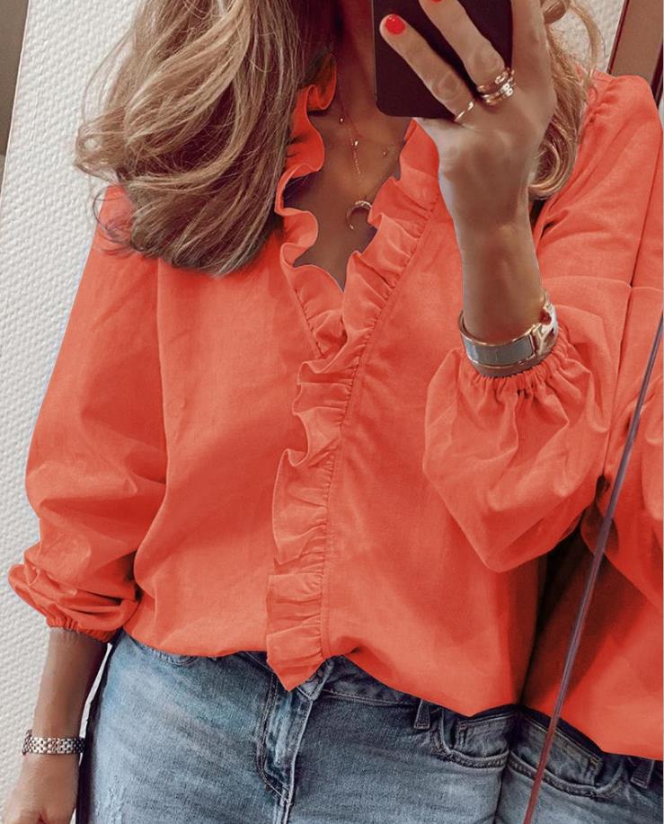 Chic Frill V Neck Women's Blouse