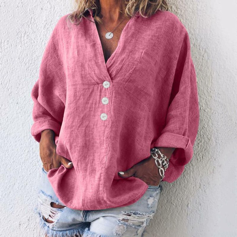 Women's Linen Button Down Blouse - VibreMode
