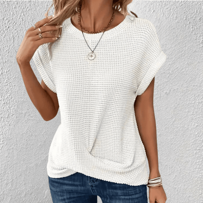 Image of Women's Twist Front Waffle Knit Blouse