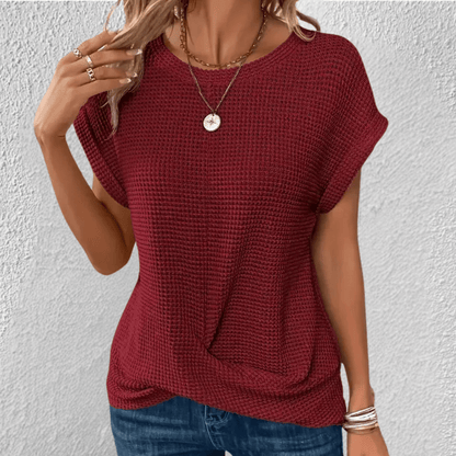 Image of Women's Twist Front Waffle Knit Blouse