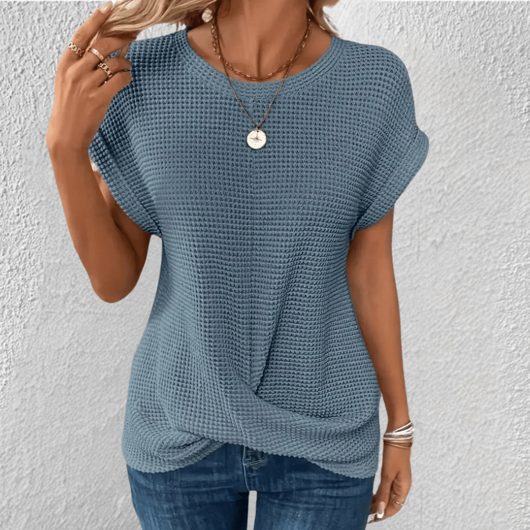 Image of Women's Twist Front Waffle Knit Blouse