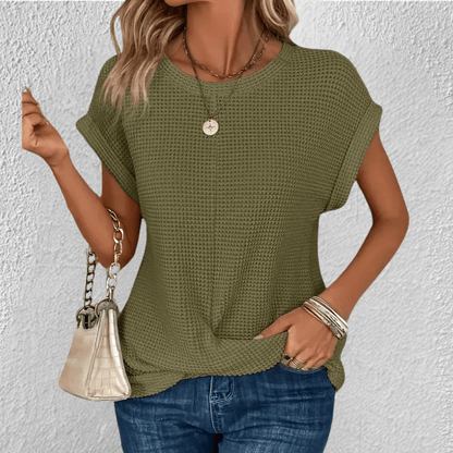 Image of Women's Twist Front Waffle Knit Blouse