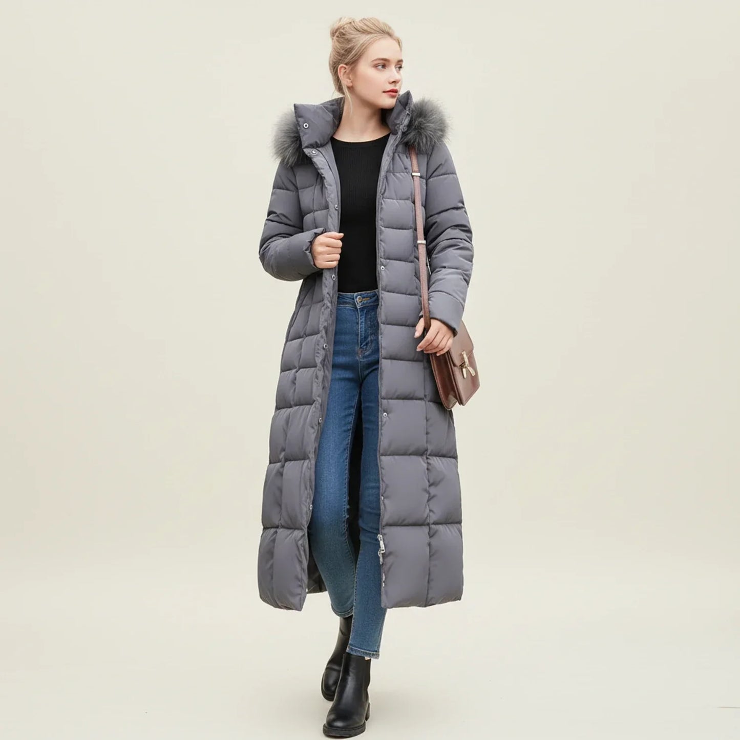 Women's Quilted Puffer Jacket Maxi Length