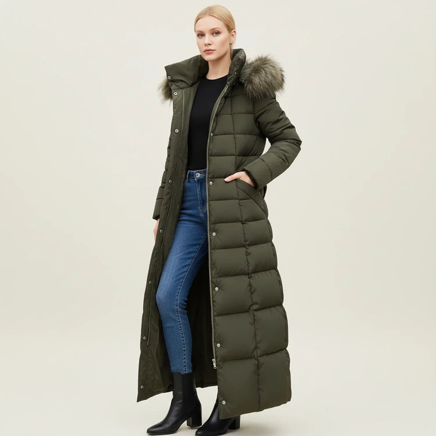 Women's Quilted Puffer Jacket Maxi Length