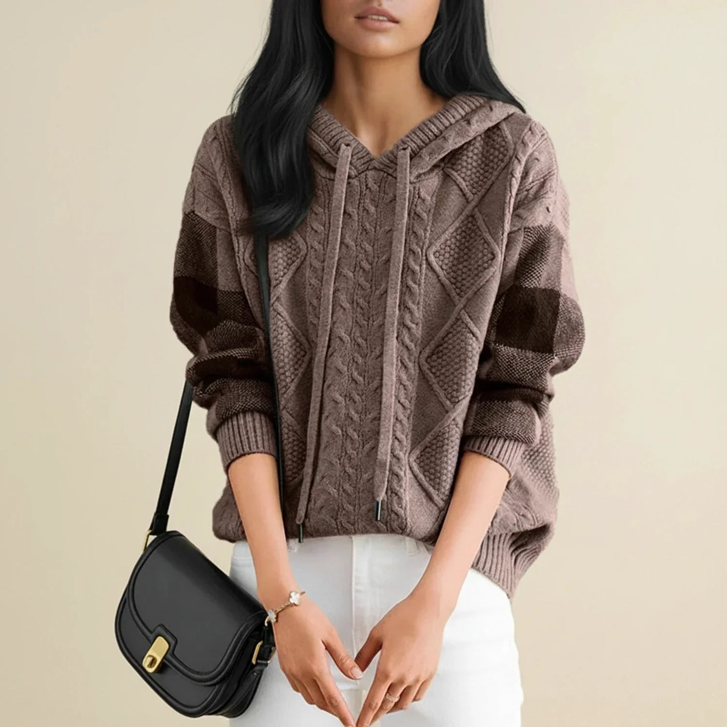 Cozy Women's Cable Knit Hoodie Sweater - VibreMode