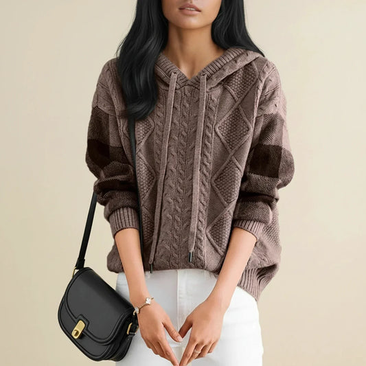 Cozy Women's Cable Knit Hoodie Sweater - VibreMode