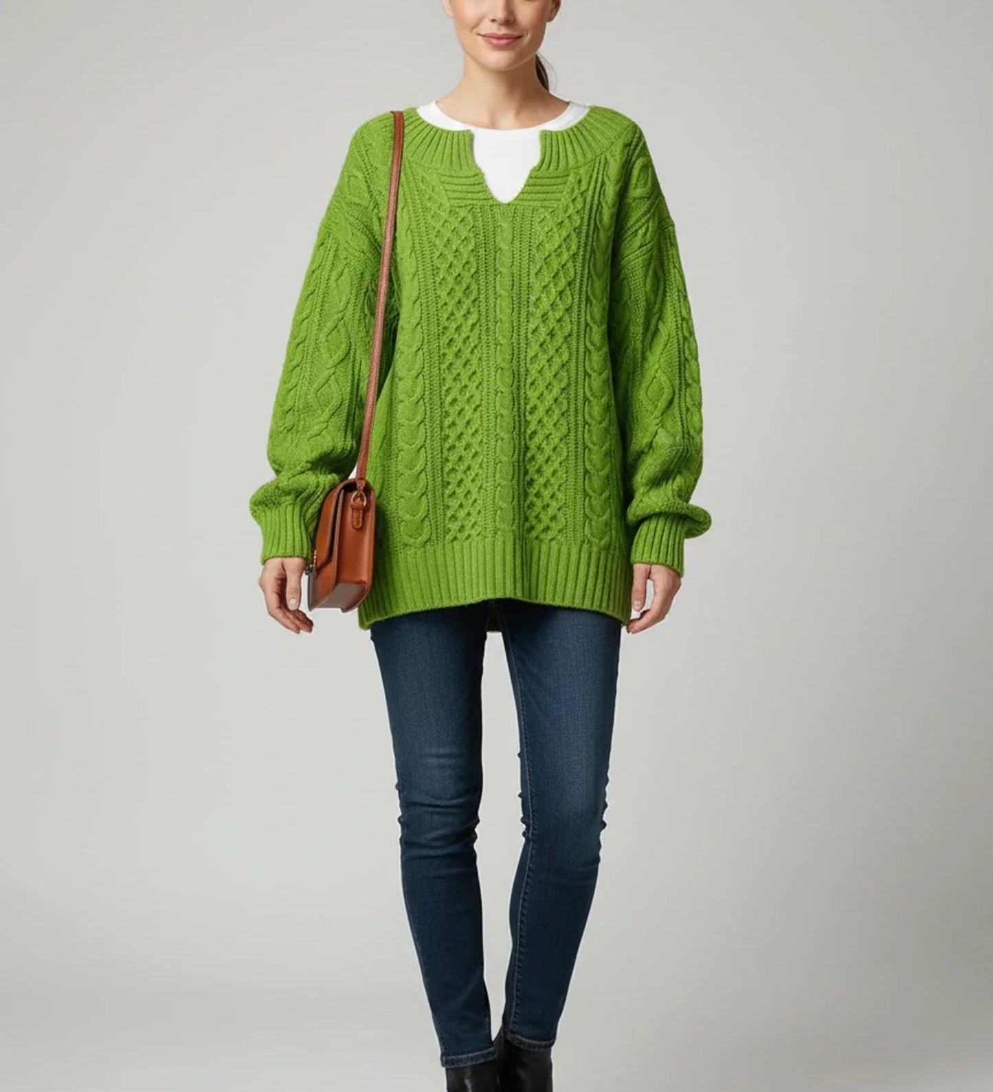 Cozy Women's Loose Fit Cable Knit Sweater