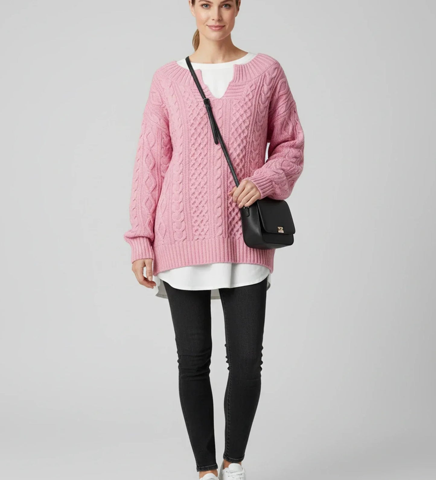 Cozy Women's Loose Fit Cable Knit Sweater