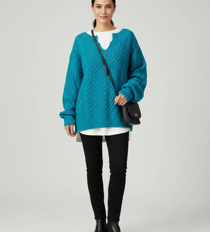 Cozy Women's Loose Fit Cable Knit Sweater