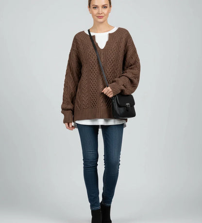 Cozy Women's Loose Fit Cable Knit Sweater