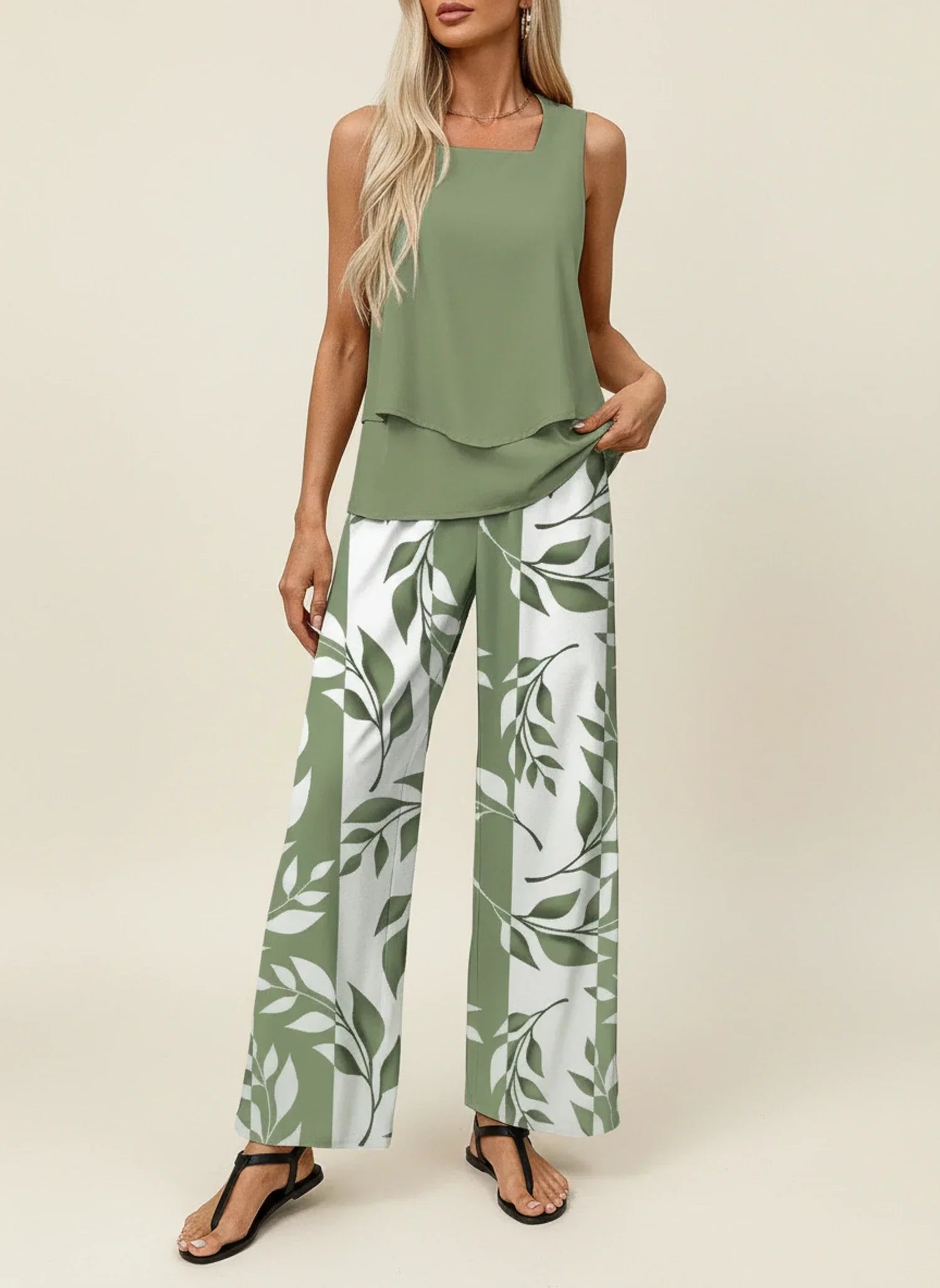 Women's Flowy Capri Pants Outfit Set - VibreMode