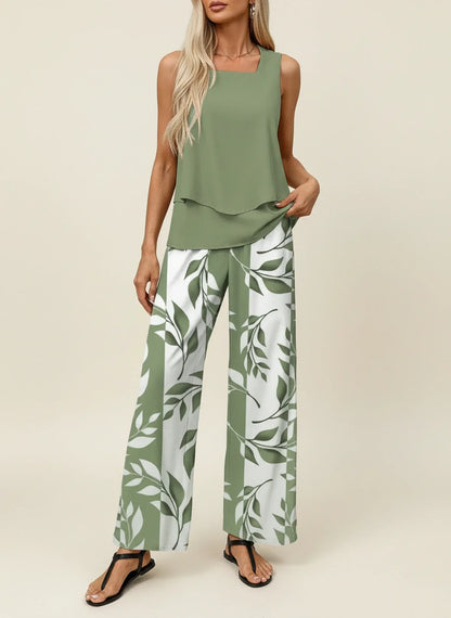 Women's Flowy Capri Pants Outfit Set - VibreMode