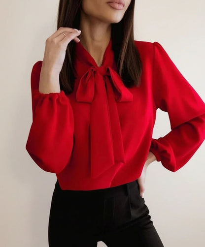 Chic Floral Bow Tie Lady Blouse