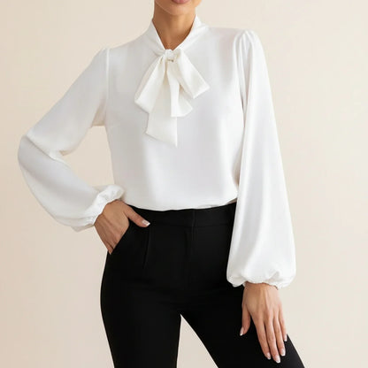 Chic Floral Bow Tie Lady Blouse