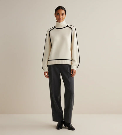 Soft Pastel Women's Turtleneck Jumper with Color Trim