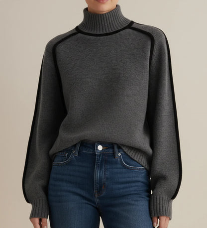 Soft Pastel Women's Turtleneck Jumper with Color Trim