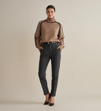 Soft Pastel Women's Turtleneck Jumper with Color Trim
