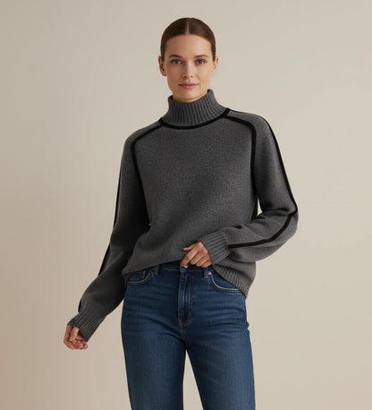 Soft Pastel Women's Turtleneck Jumper with Color Trim